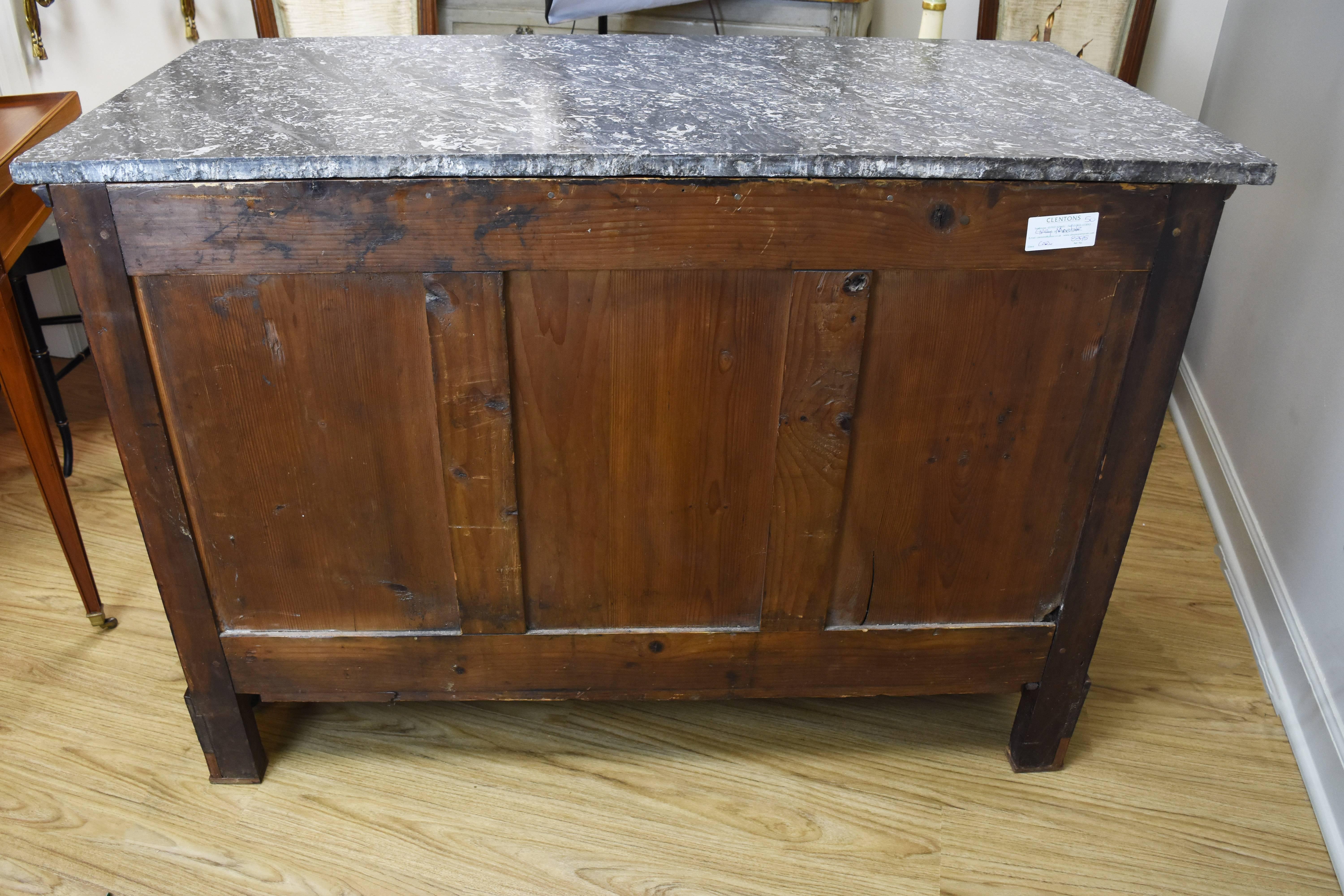 Bronze 19th Century French Walnut Empire Commode with Marble Top