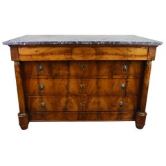 19th Century French Walnut Empire Commode with Marble Top