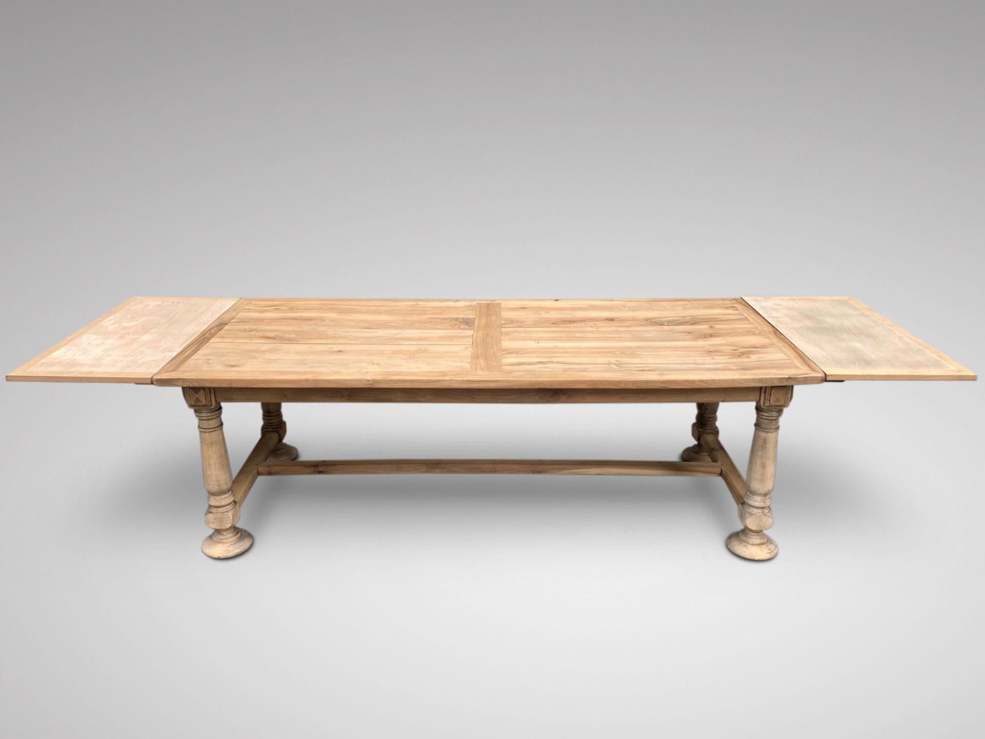 Bleached 19th Century French Walnut Extendable Farmhouse Dining Table