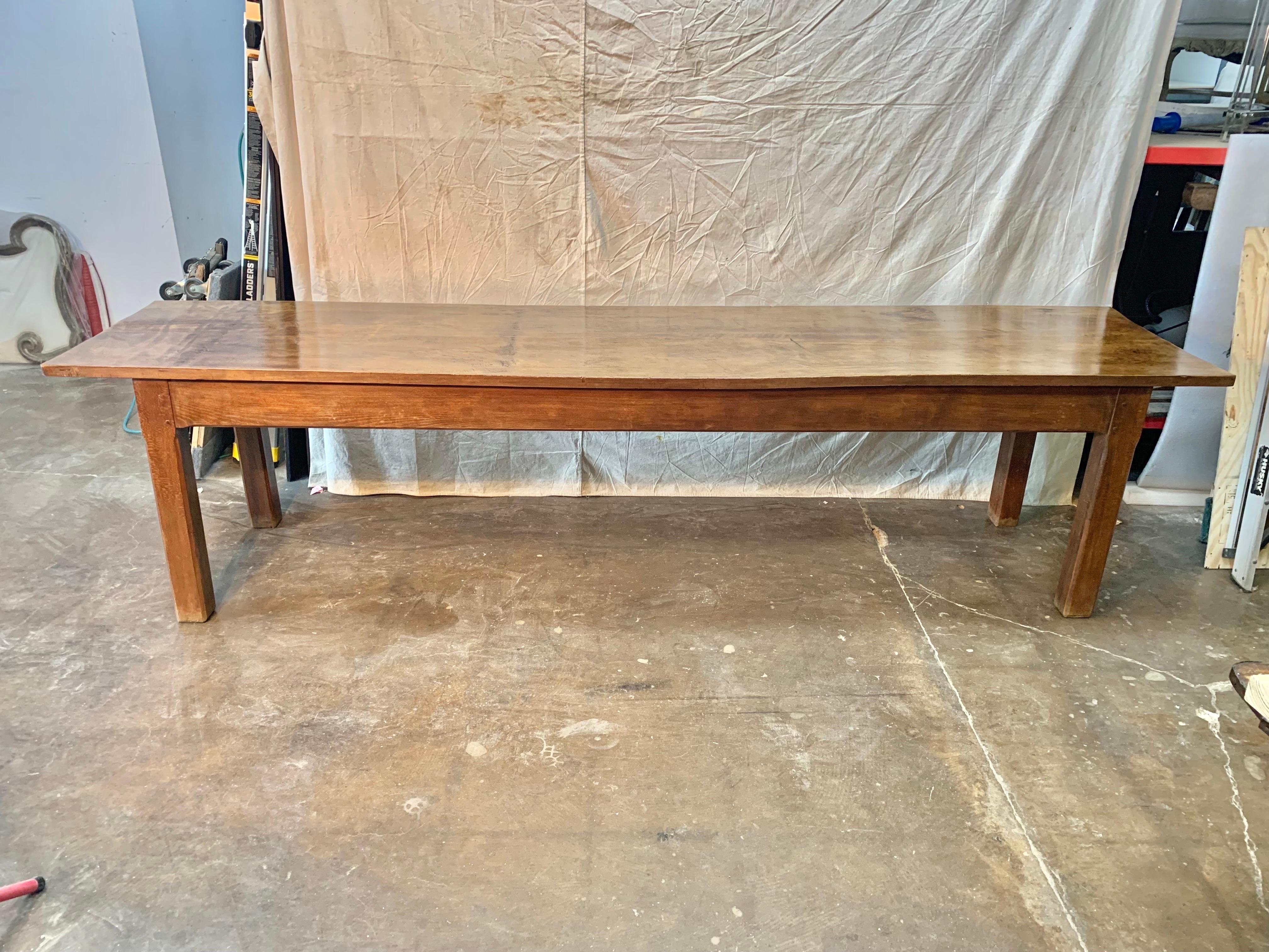 19th Century French Walnut Farm Harvest Table or Console 12