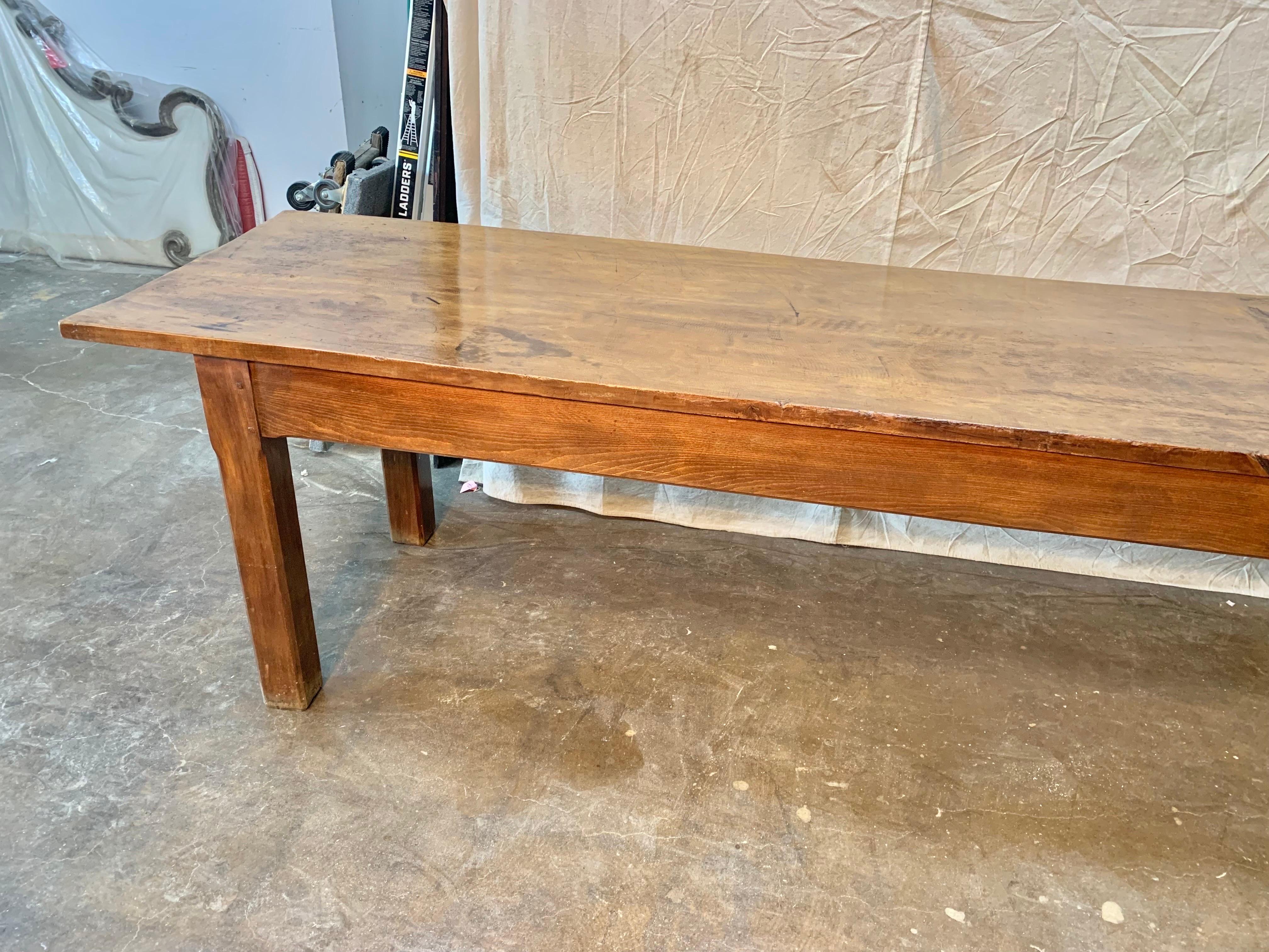 19th Century French Walnut Farm Harvest Table or Console 2