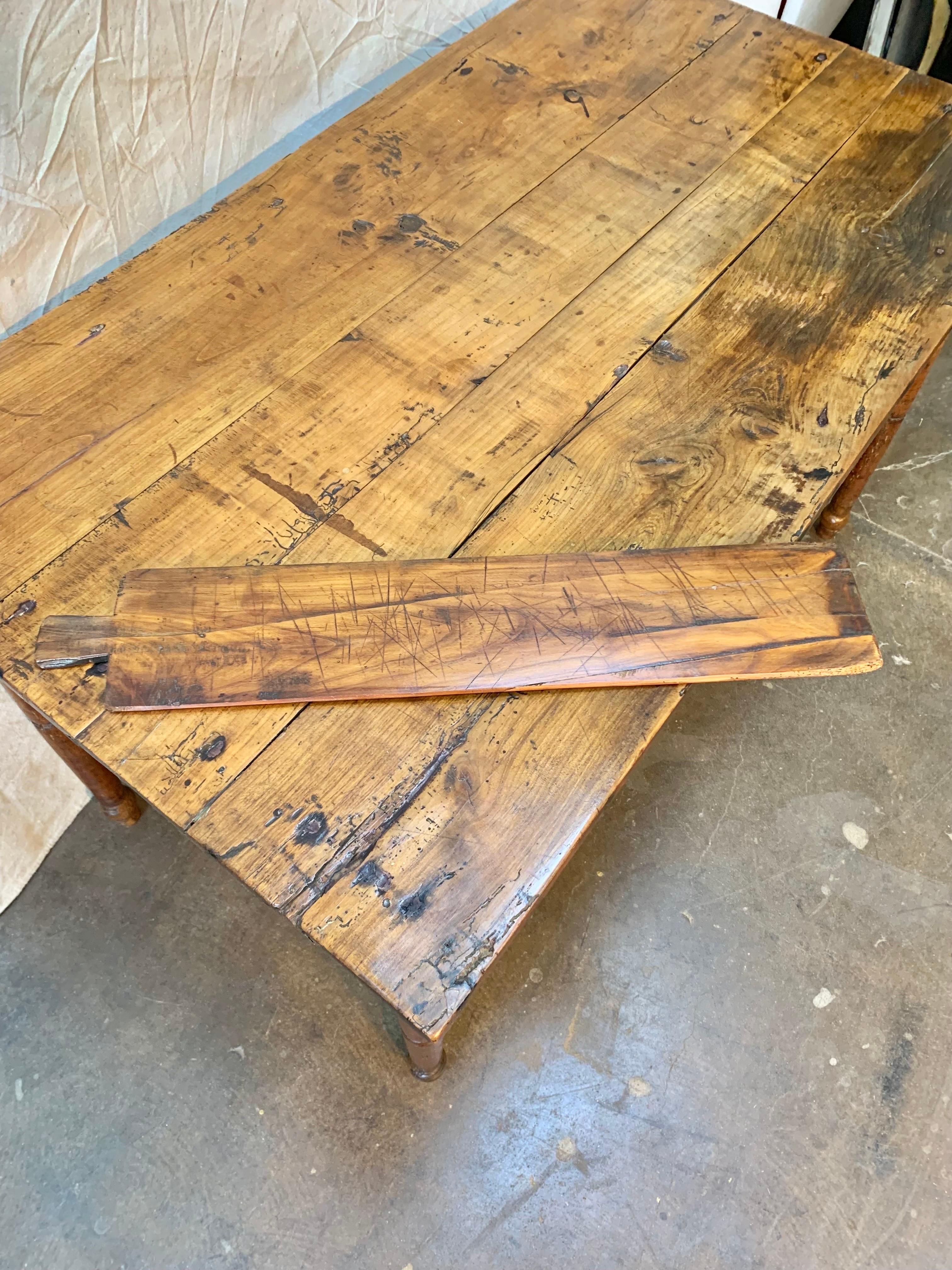 19th Century French Walnut Farm Table With Sliding Panels and Storage For Sale 6