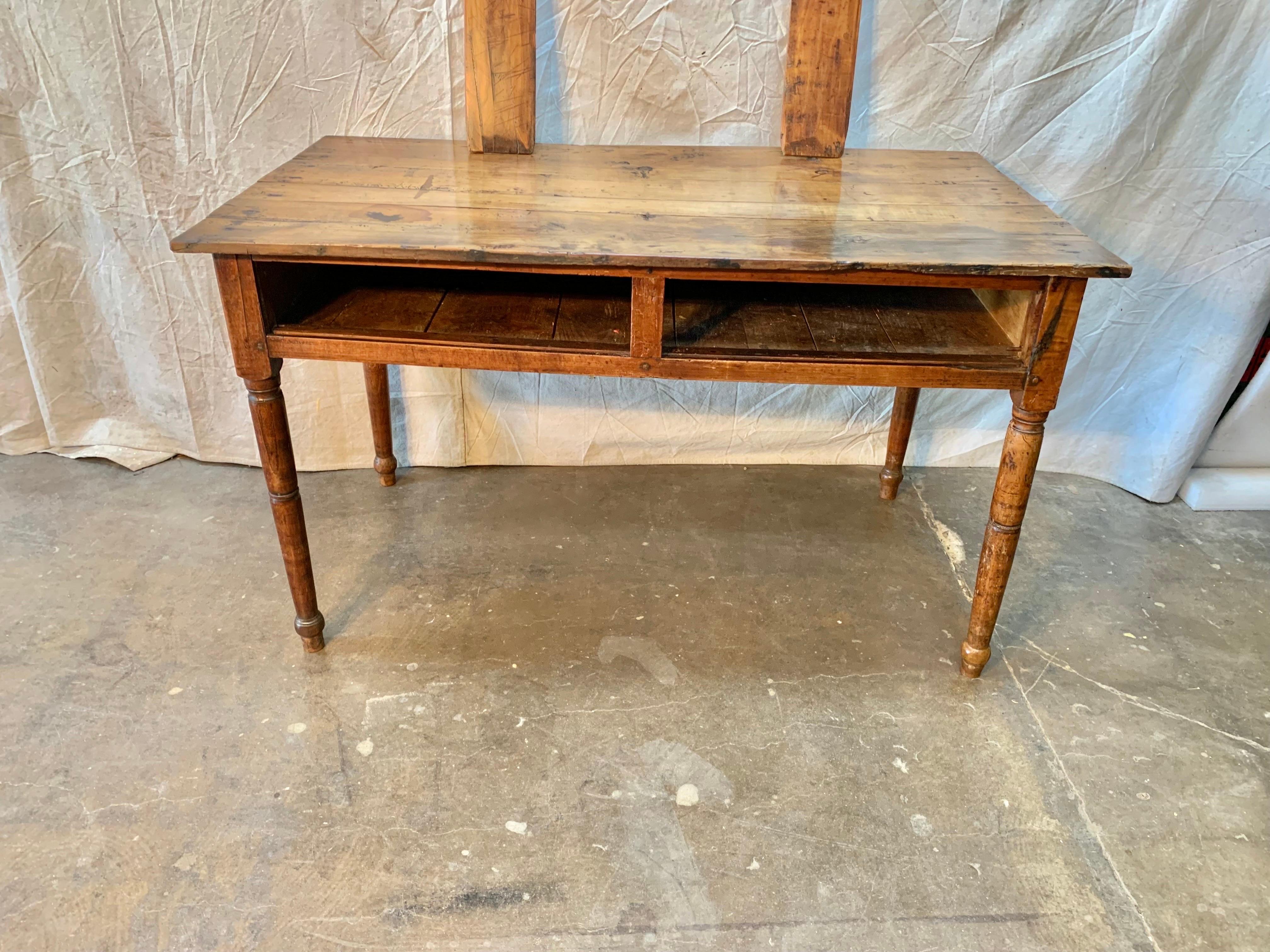 19th Century French Walnut Farm Table With Sliding Panels and Storage For Sale 8