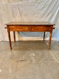 19th Century French Walnut Farm Table With Sliding Panels and Storage