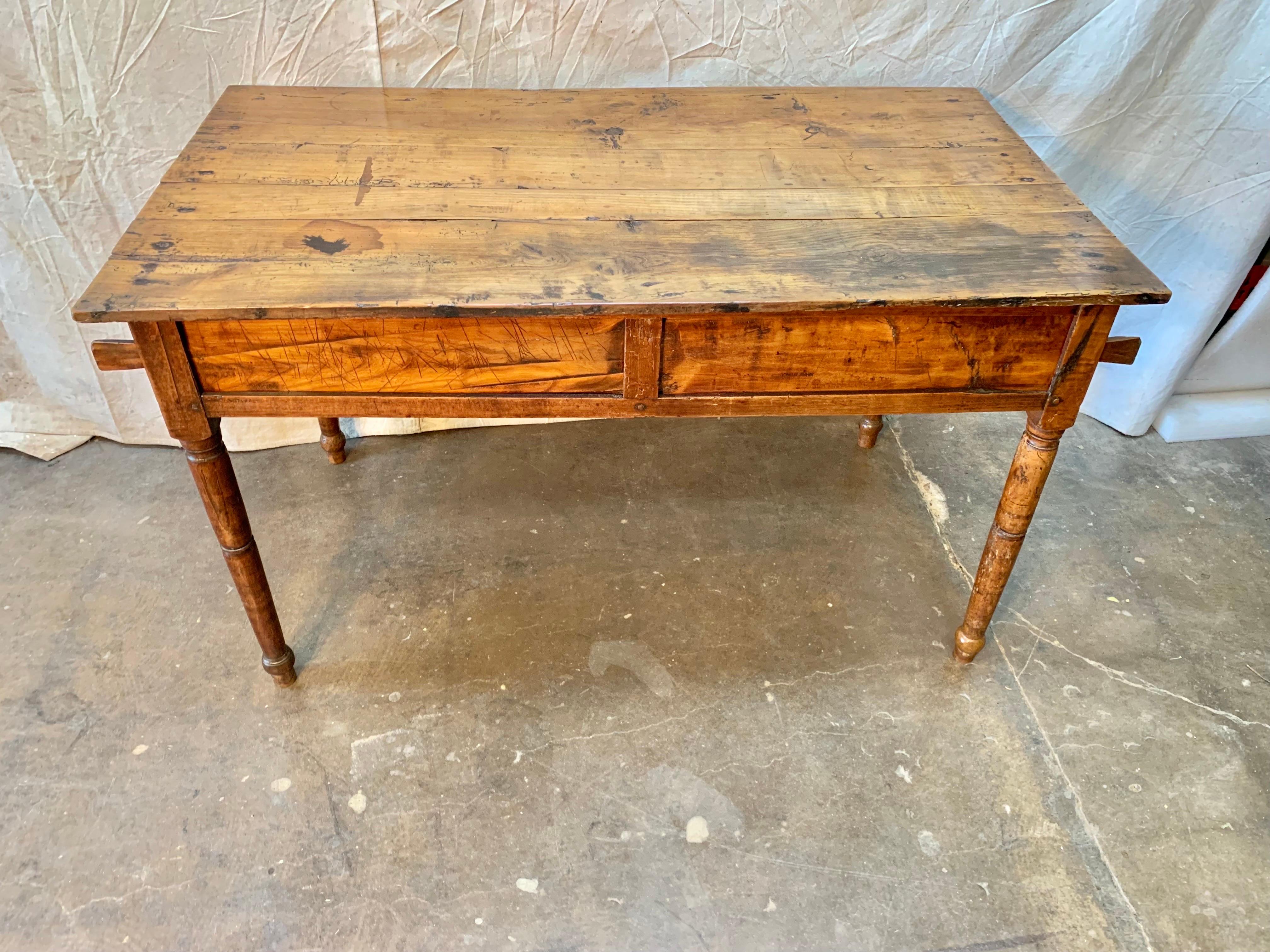 19th Century French Walnut Farm Table With Sliding Panels and Storage For Sale 1