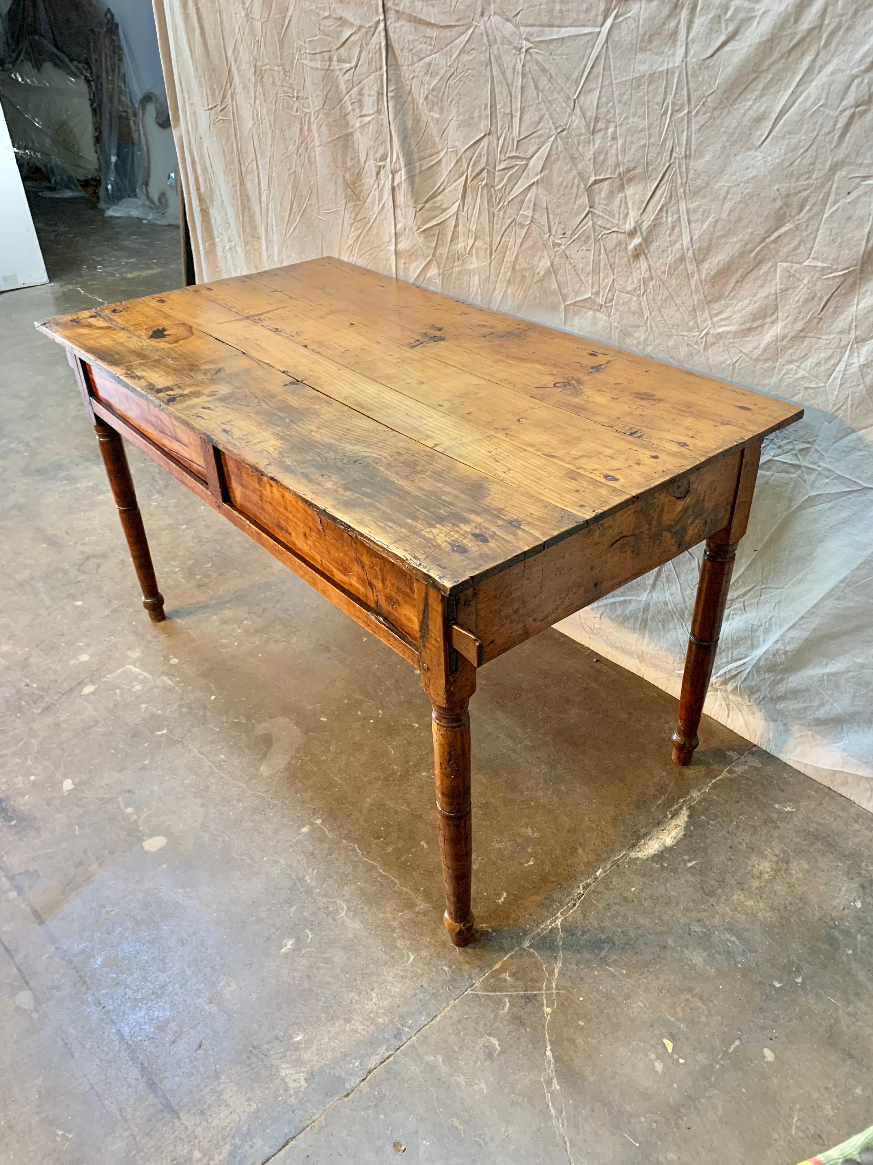 19th Century French Walnut Farm Table With Sliding Panels and Storage For Sale 2