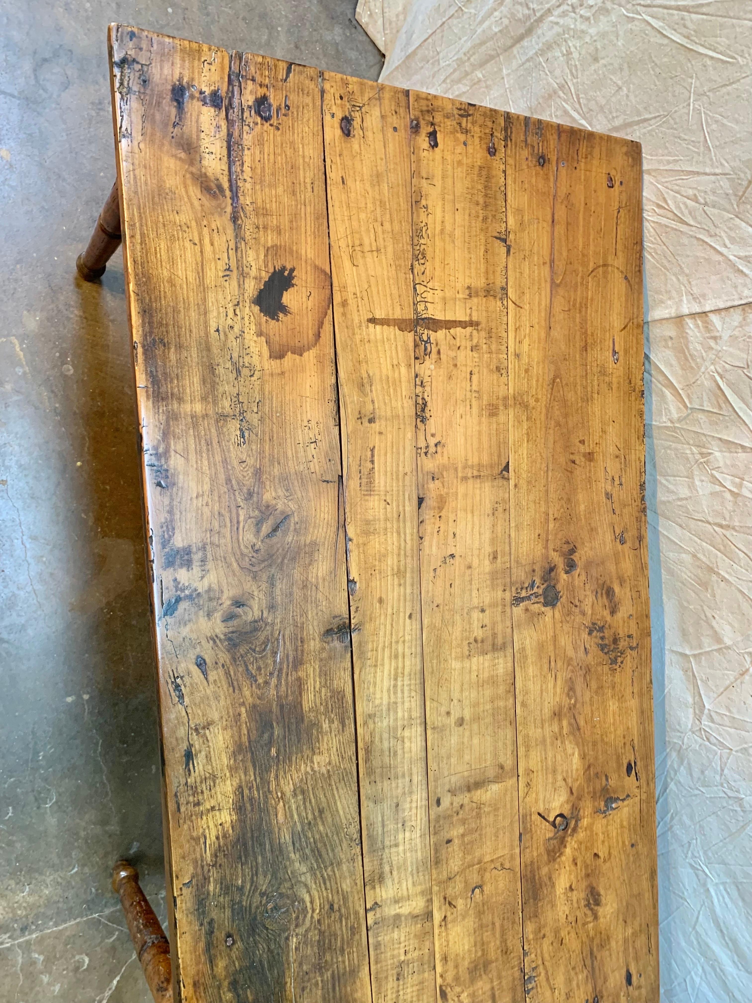19th Century French Walnut Farm Table With Sliding Panels and Storage For Sale 3