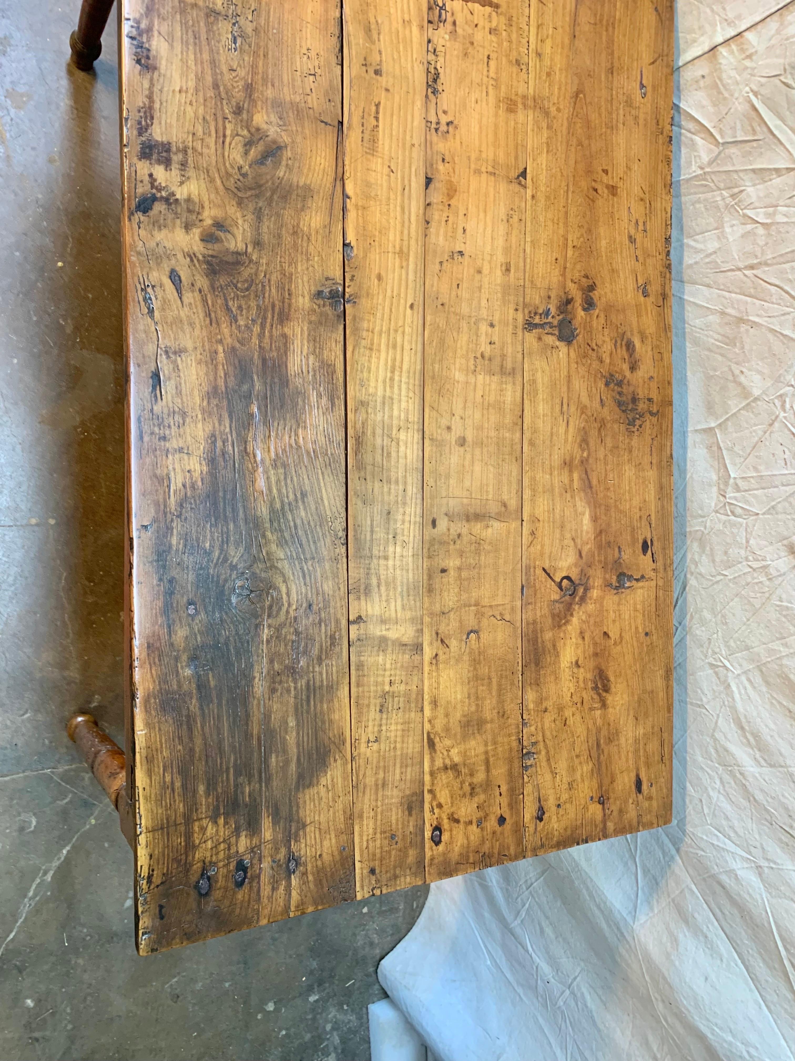 19th Century French Walnut Farm Table With Sliding Panels and Storage For Sale 4