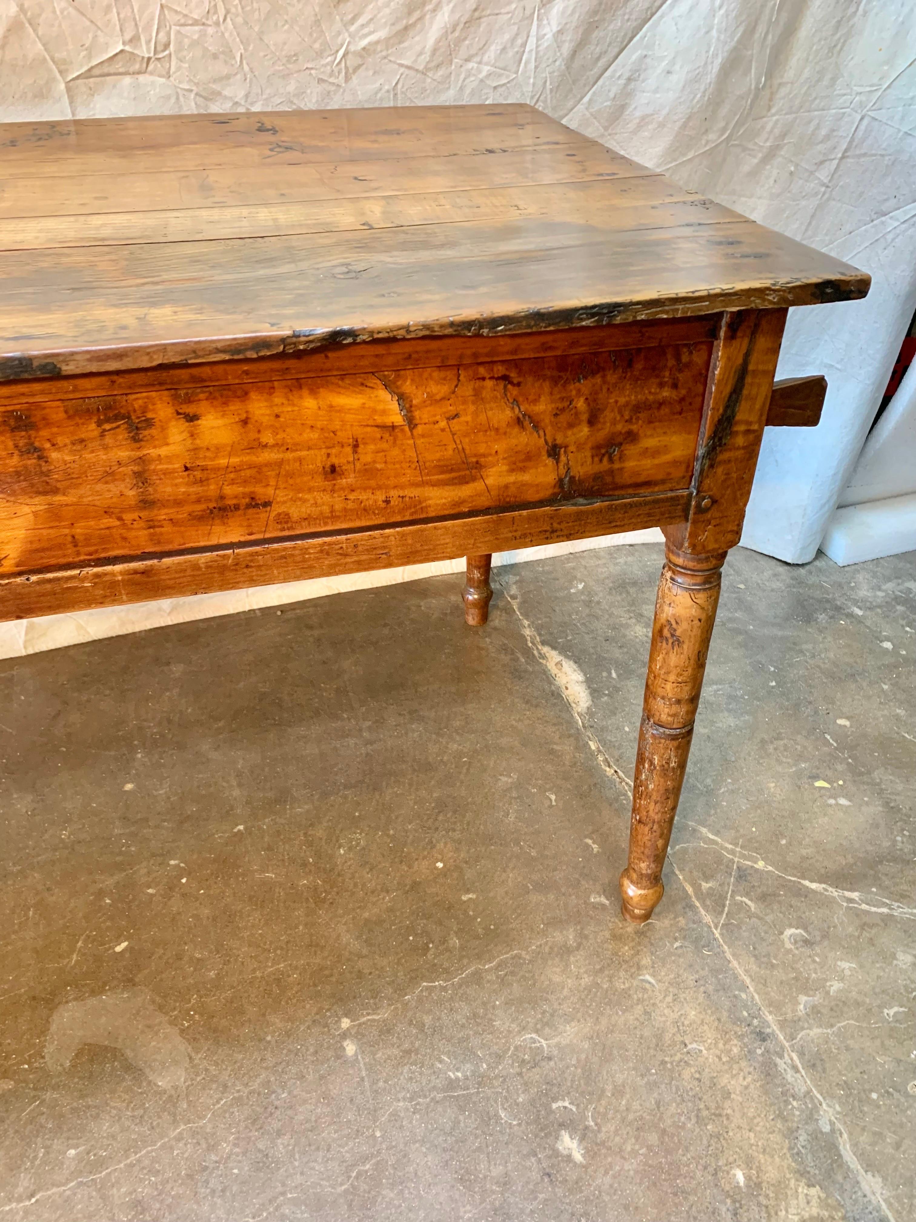19th Century French Walnut Farm Table With Sliding Panels and Storage For Sale 5