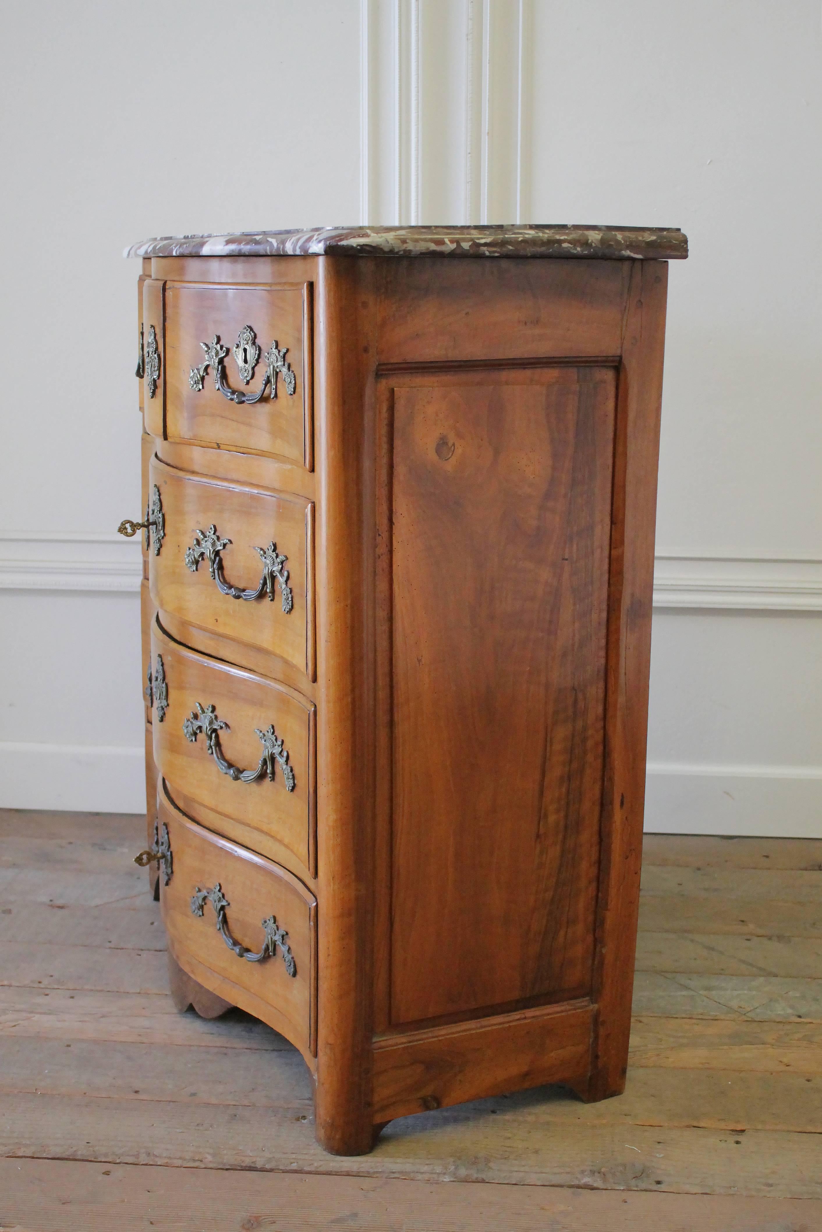 19th Century French Walnut Five-Drawer Chest with Marble Top 6