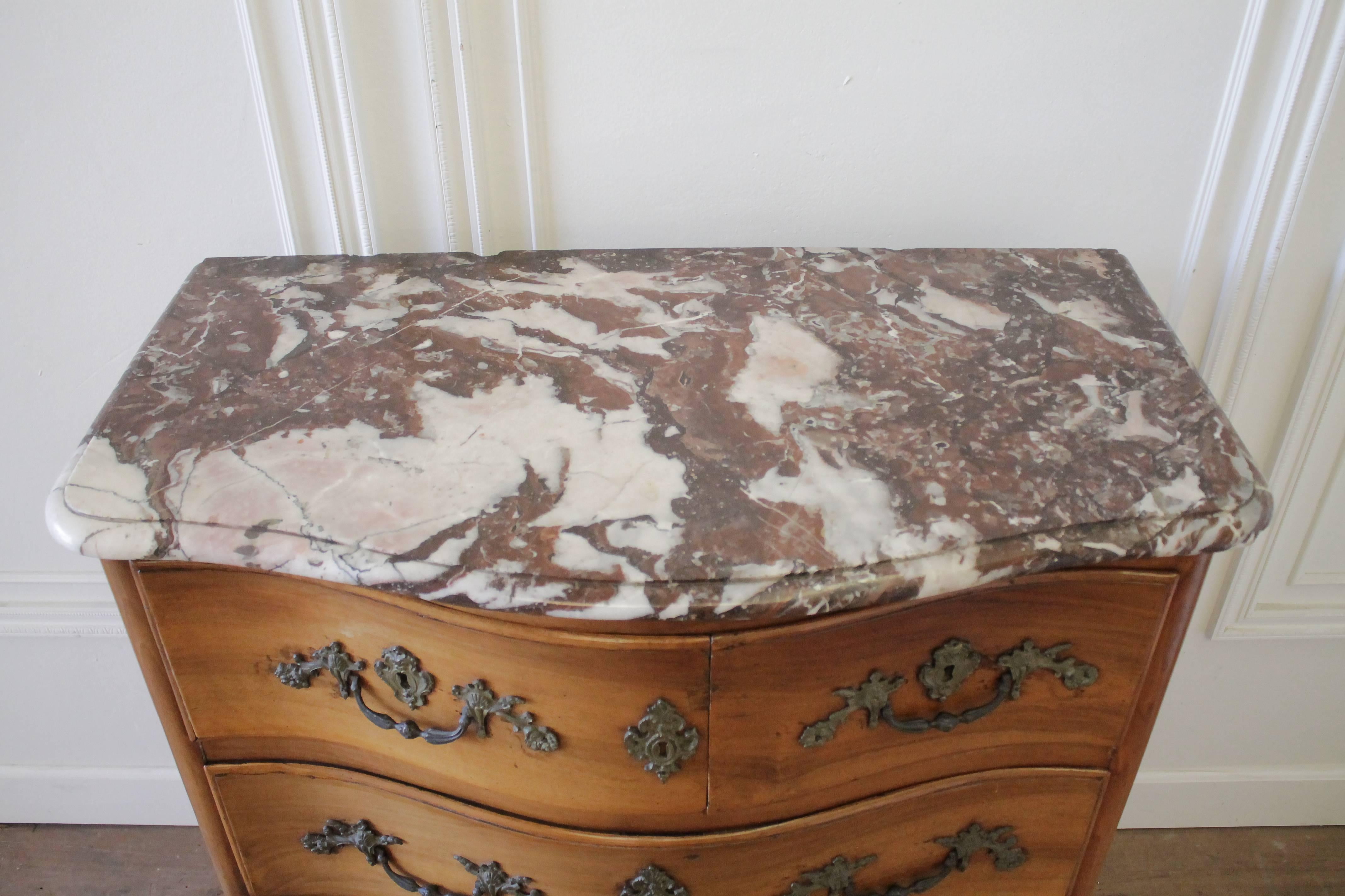 Louis XIV 19th Century French Walnut Five-Drawer Chest with Marble Top