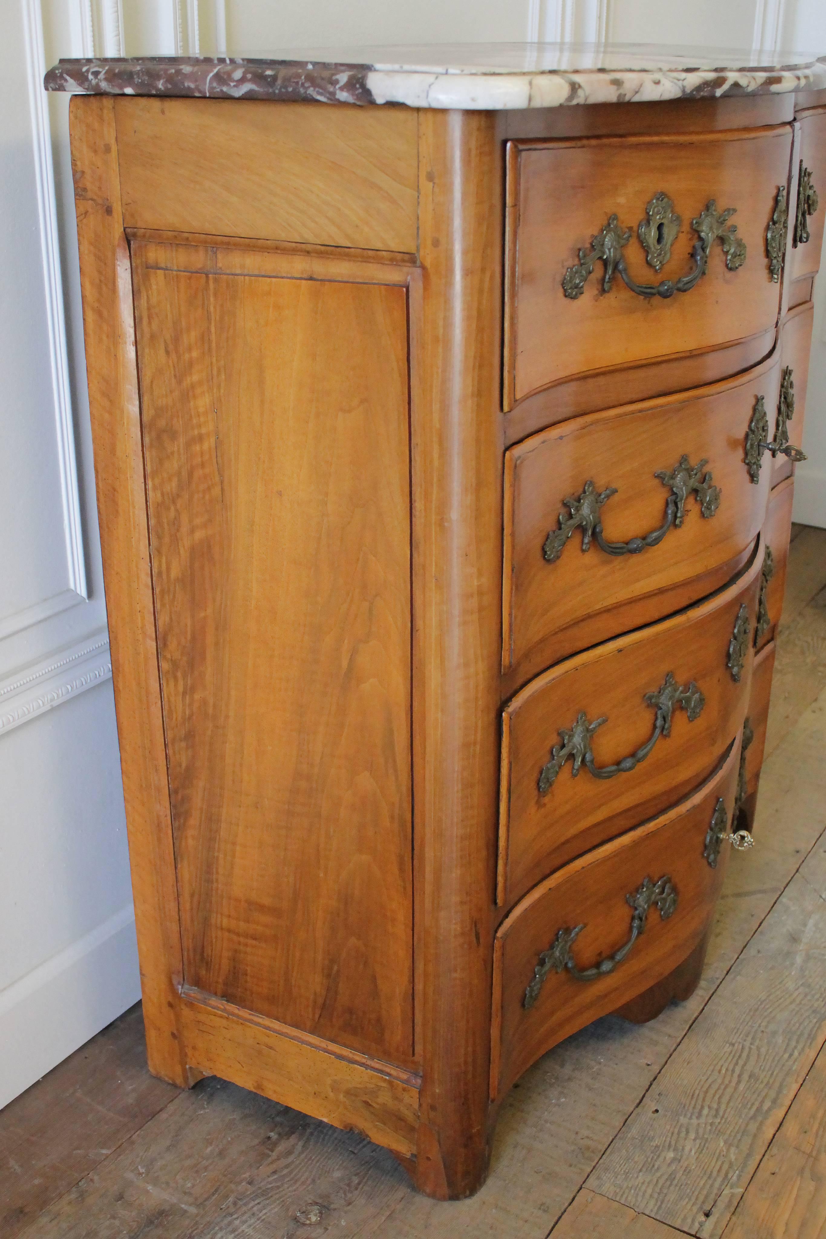 19th Century French Walnut Five-Drawer Chest with Marble Top 4