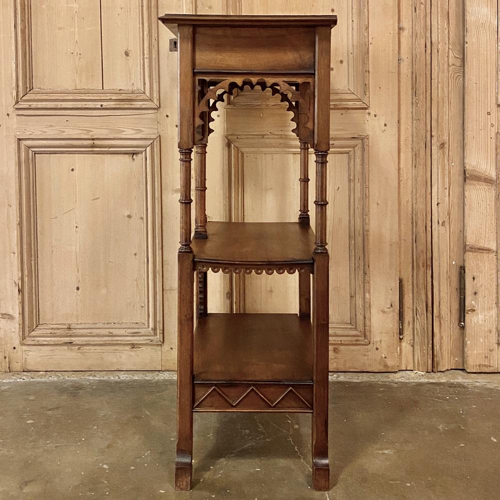 19th Century French Walnut Gothic Pedestal, Étagère End Table For Sale 4