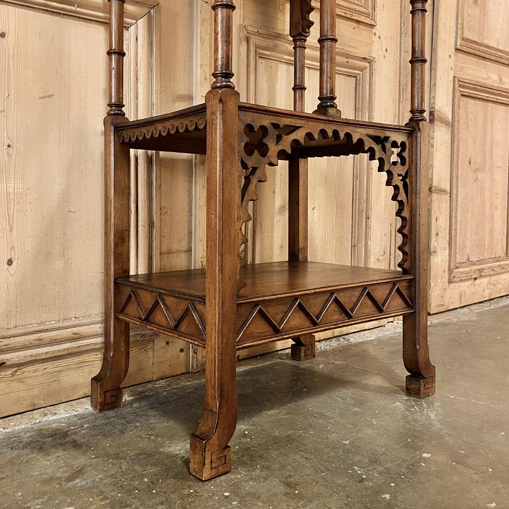 19th Century French Walnut Gothic Pedestal, Étagère End Table For Sale 6