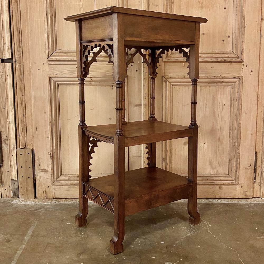 19th Century French Walnut Gothic Pedestal, Étagère End Table For Sale 7