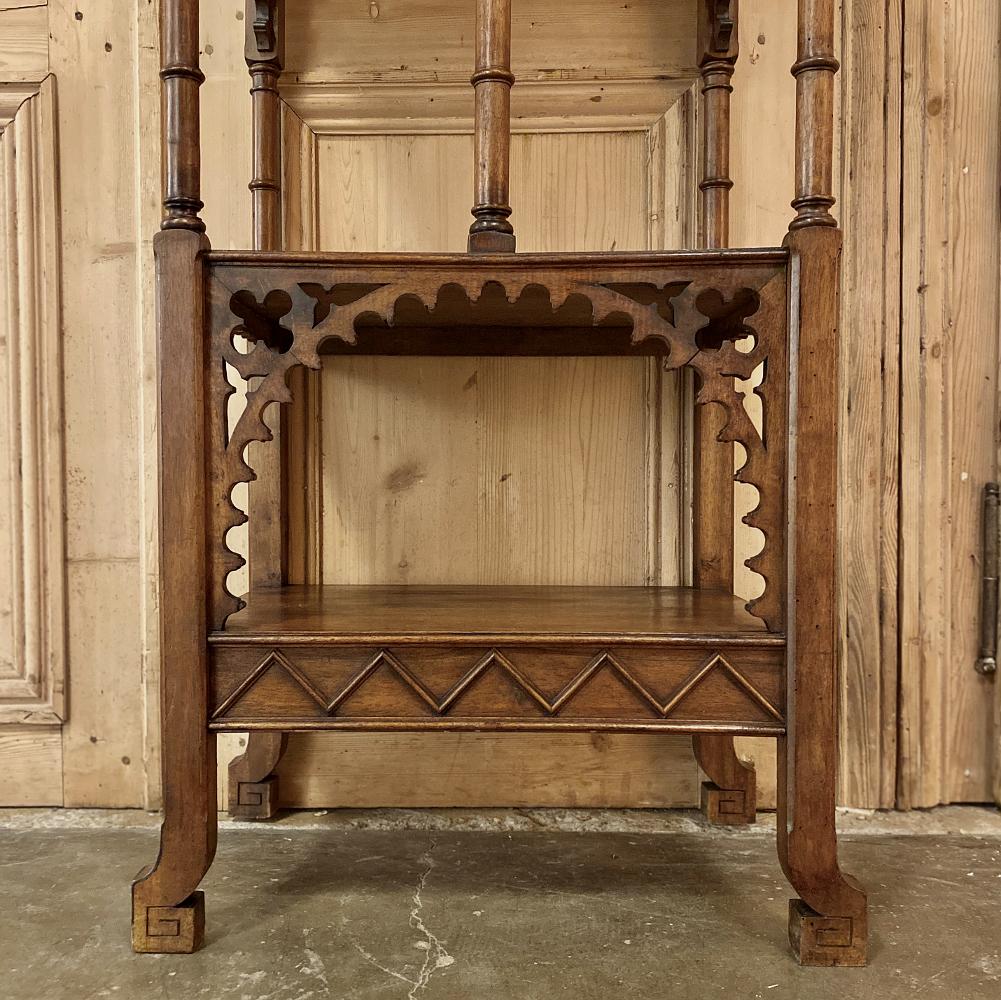 19th Century French Walnut Gothic Pedestal, Étagère End Table For Sale 1