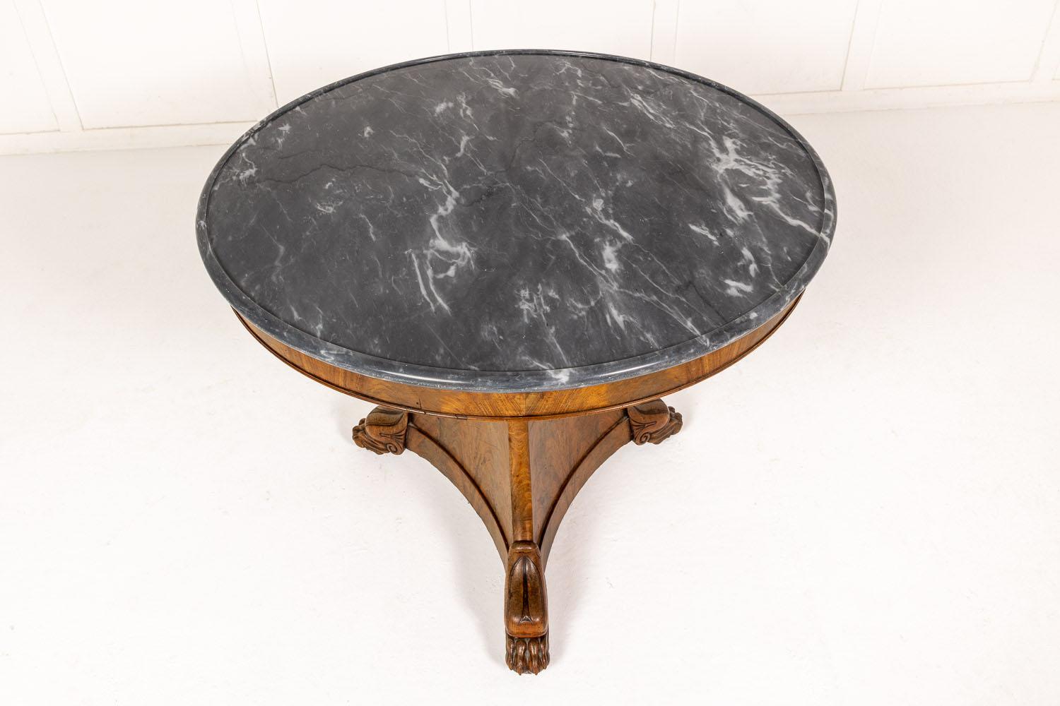 19th Century French Walnut Guéridon with Marble Top 1