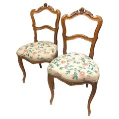 Antique 19th Century French Walnut Hand Carved Chairs in Louis XV Style