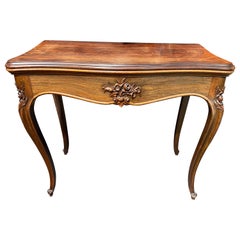 Antique 19th Century French Walnut Hand Carved Square Card Table in Louis XV Style