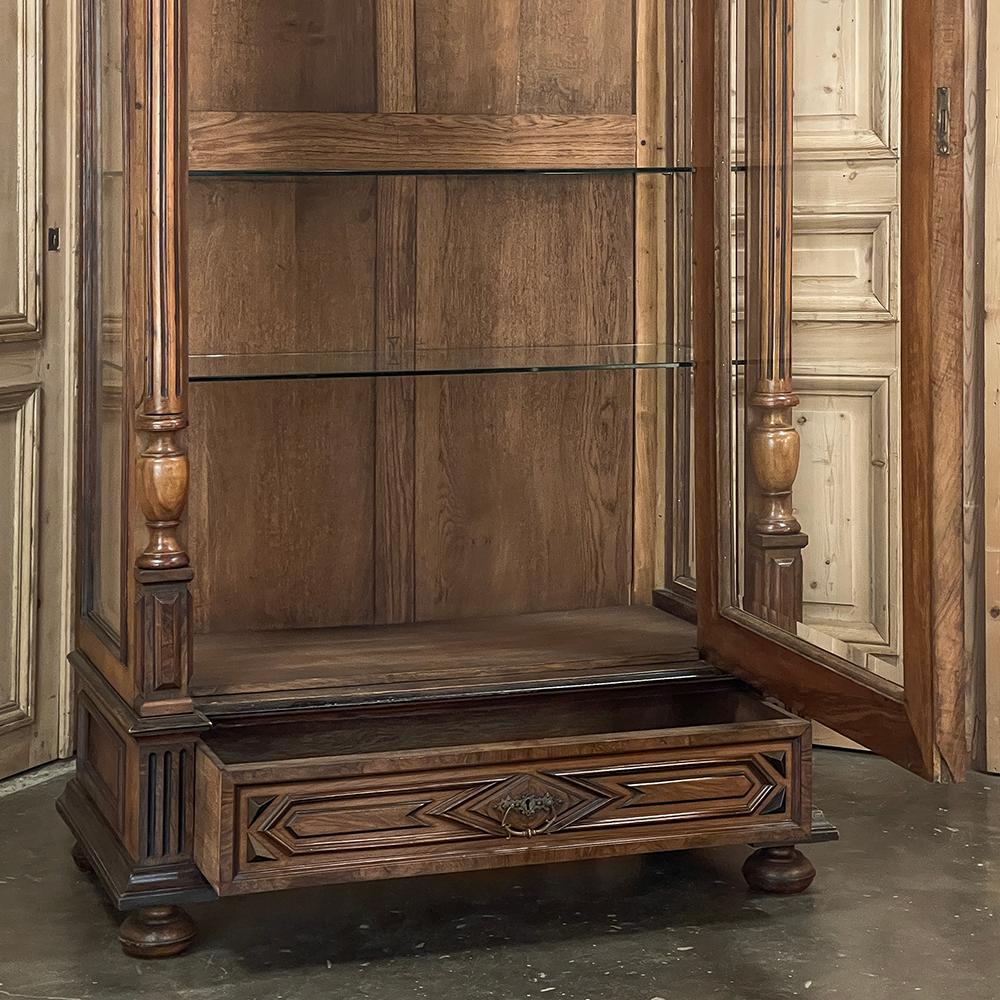 Brass 19th Century French Walnut Henri II Bookcase ~ Display Armoire For Sale