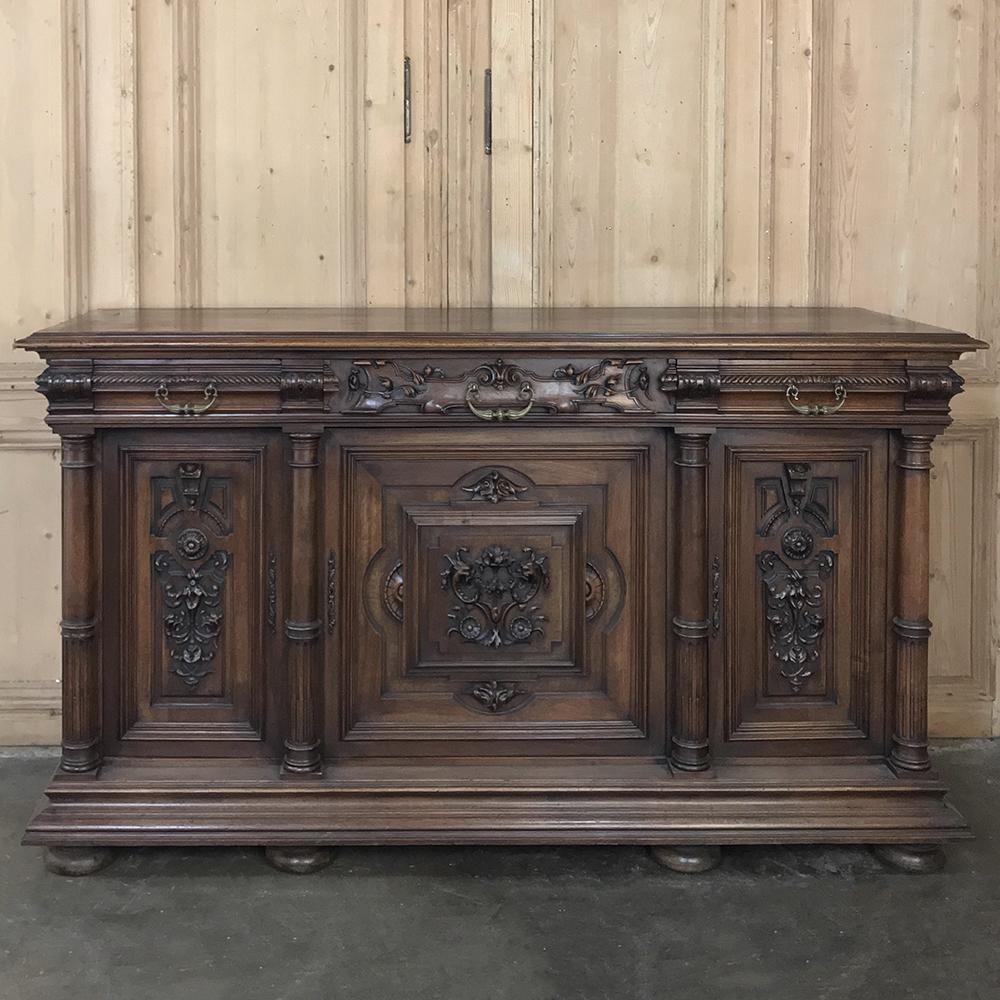 Hand-Carved 19th Century French Walnut Henri II Buffet