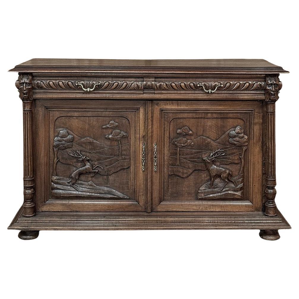 Buffet di caccia in noce francese del XIX secolo ~ Credenza