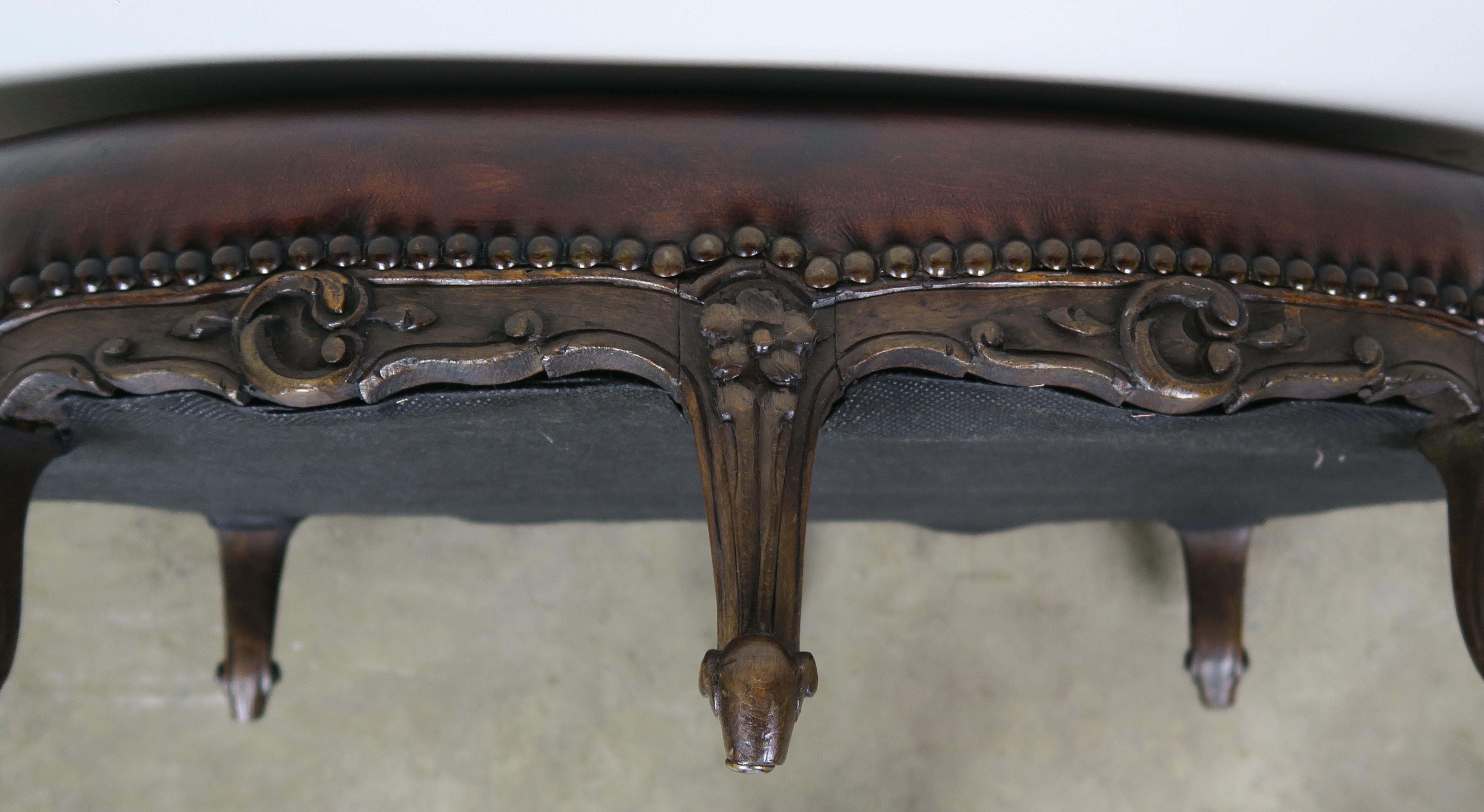 19th century French Walnut Leather Louis XV Style Footstool 5
