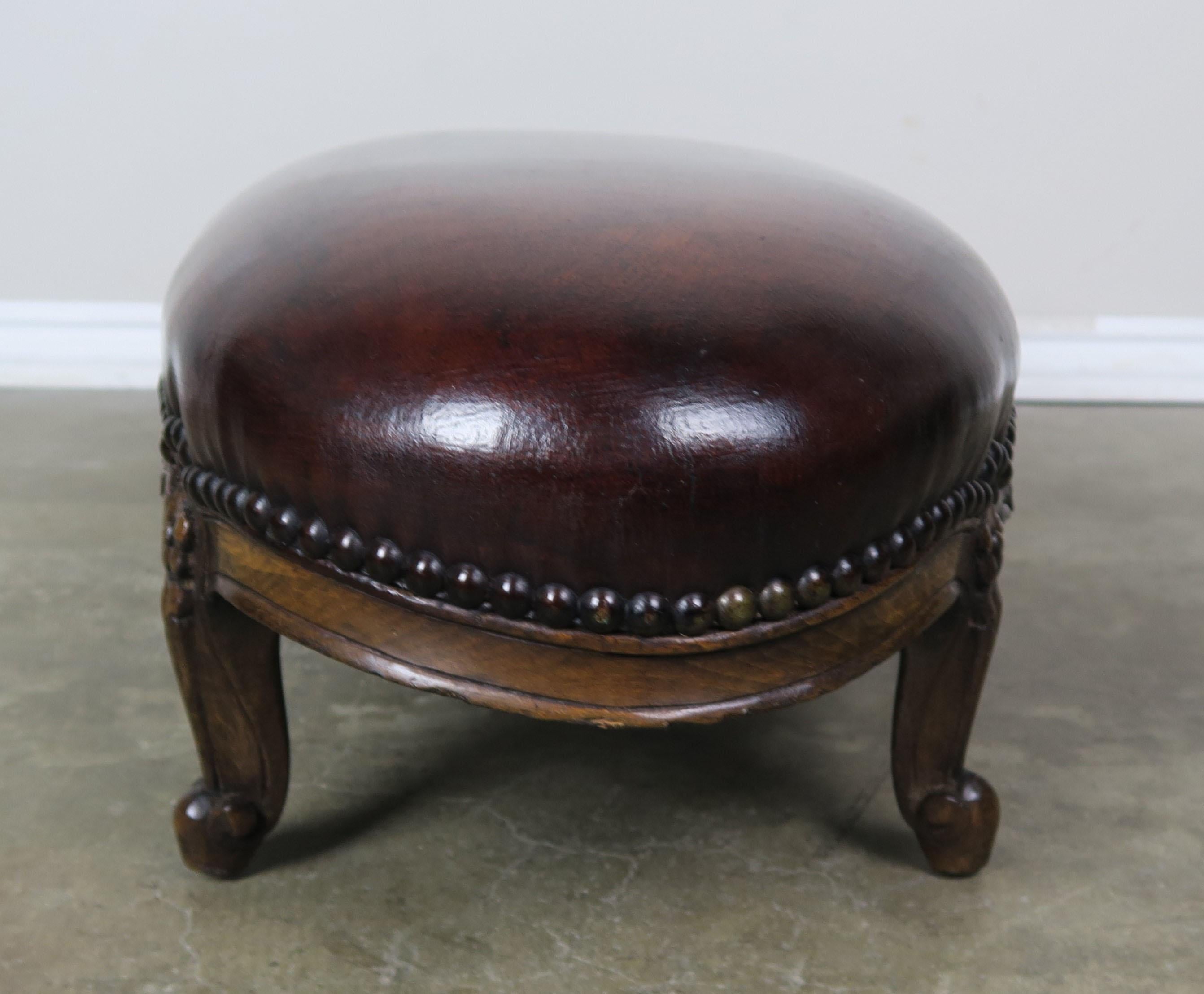 19th century French Walnut Leather Louis XV Style Footstool 2