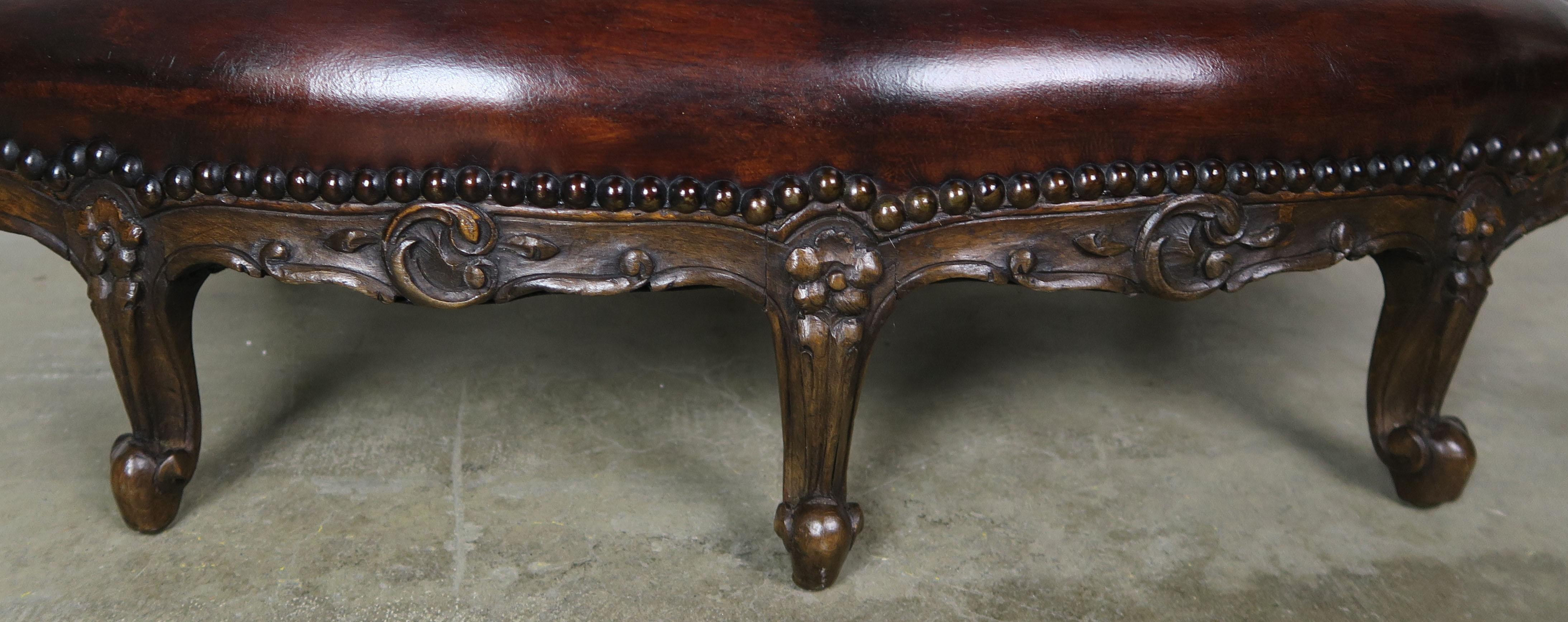 19th century French Walnut Leather Louis XV Style Footstool 3