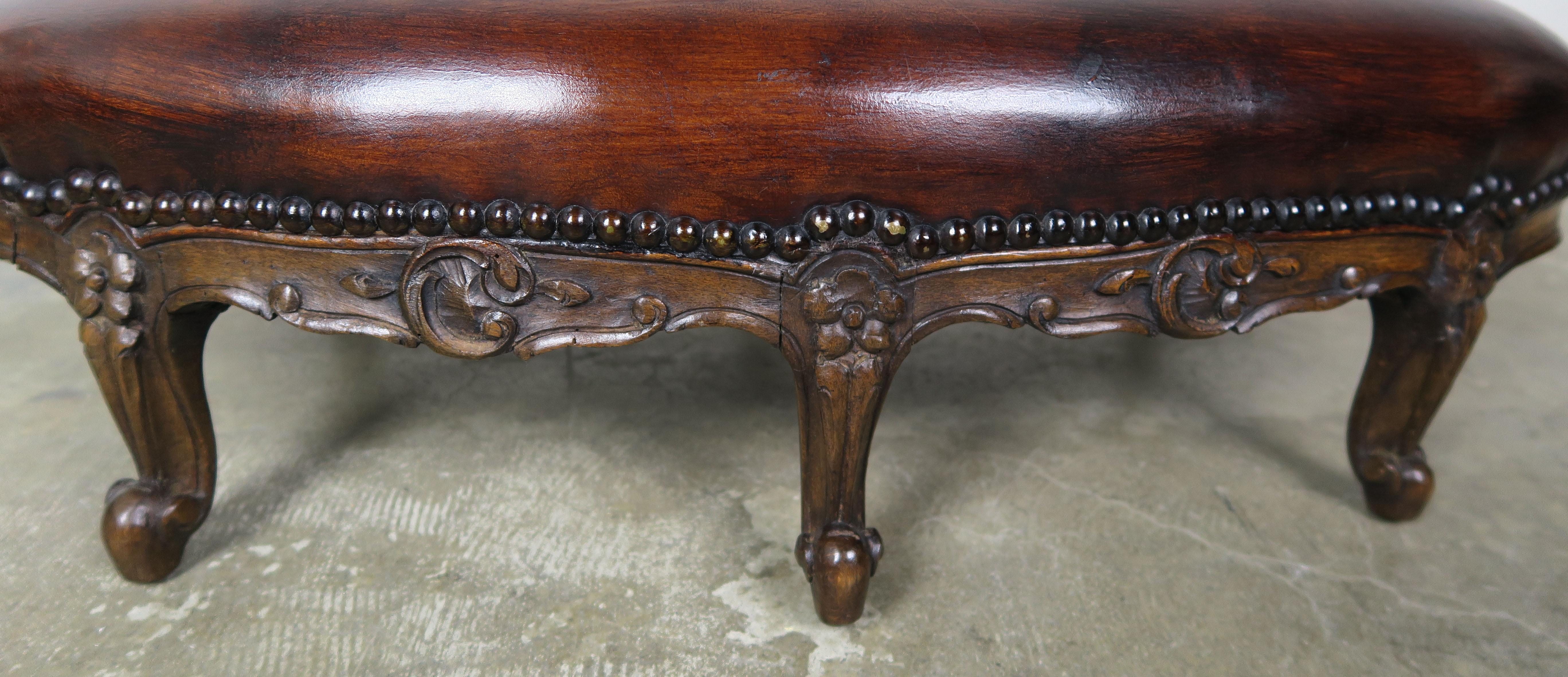 19th century French Walnut Leather Louis XV Style Footstool 4