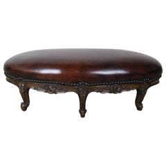 19th century French Walnut Leather Louis XV Style Footstool