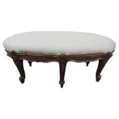 19th Century French Walnut Linen Footstool