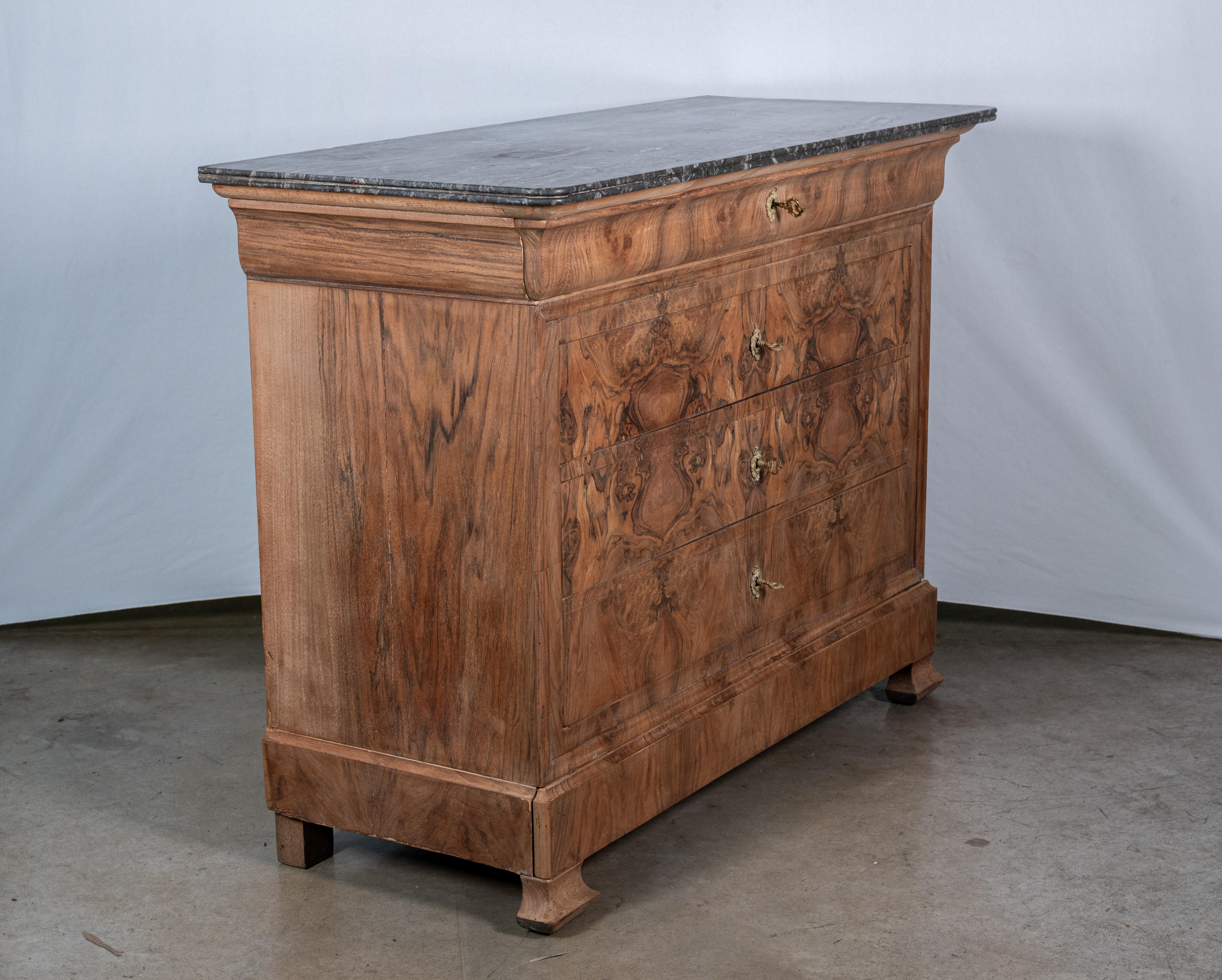 Brass 19th Century French Walnut Louis Philippe Commode For Sale