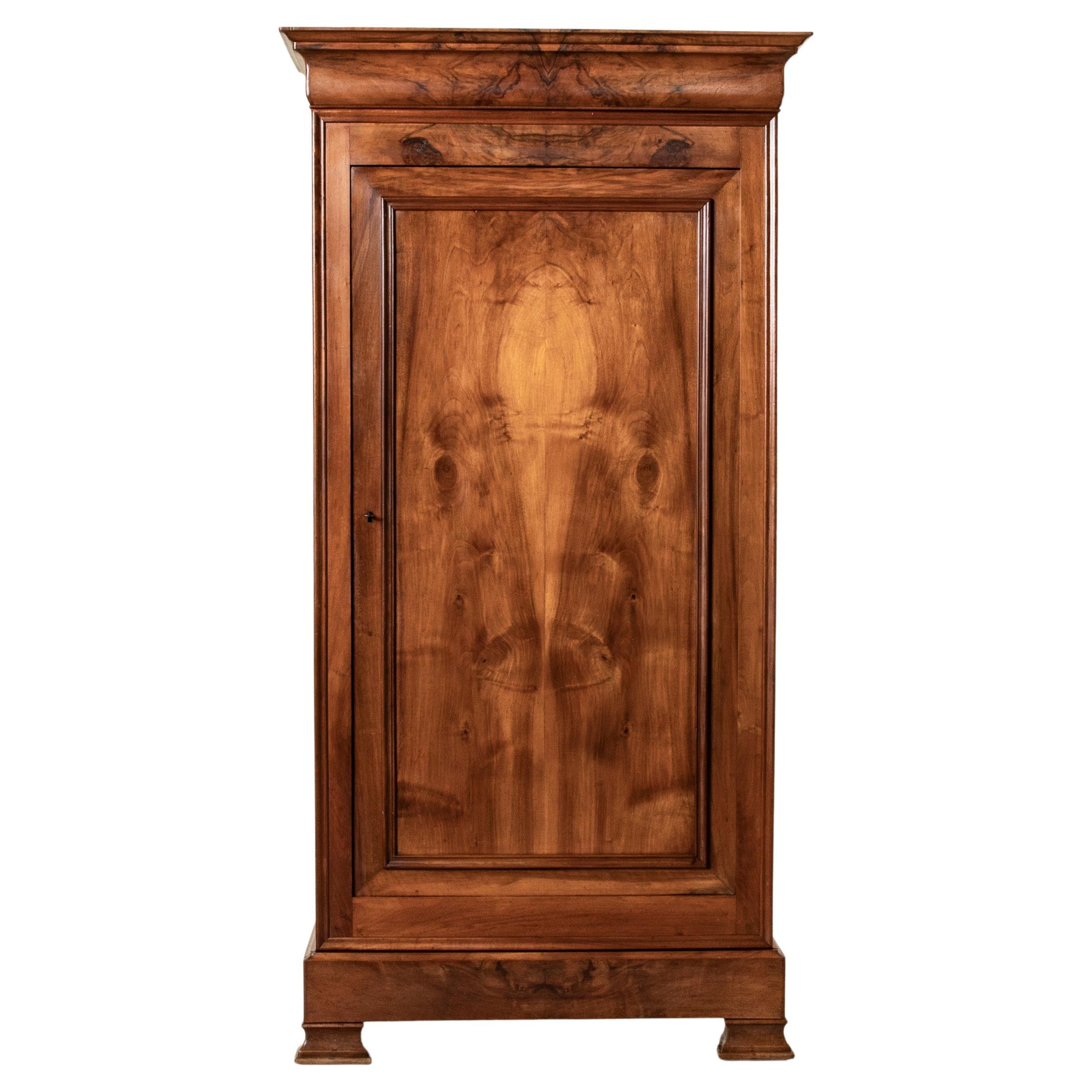 19th Century French Walnut Louis Philippe Style One Door Armoire or Bonnetiere