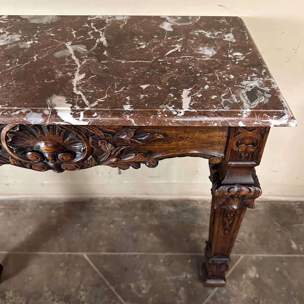 19th Century French Walnut Louis XIV Marble Top Console For Sale 6