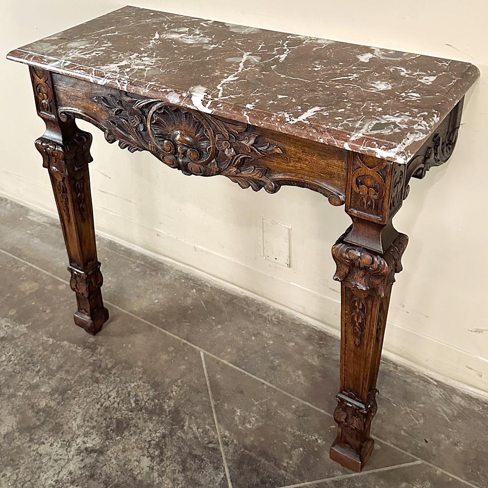 19th Century French Walnut Louis XIV Marble Top Console For Sale 7