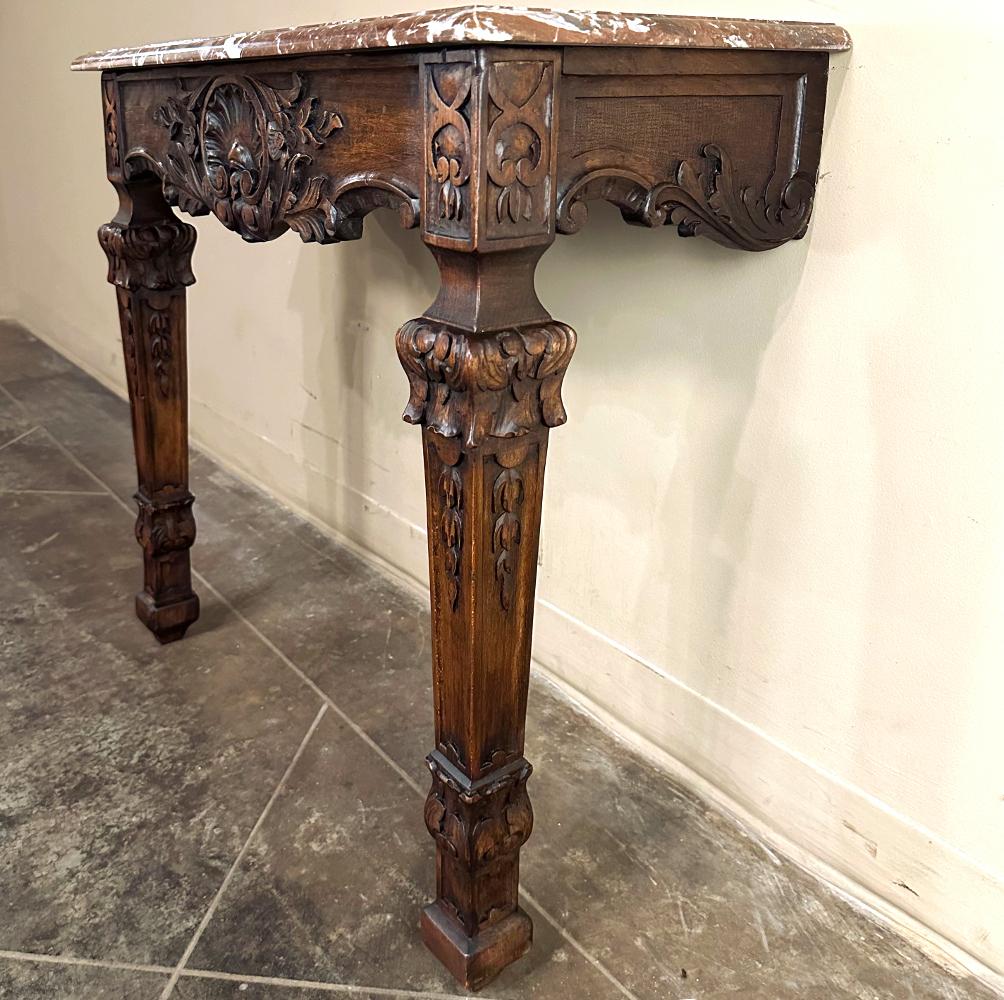 19th Century French Walnut Louis XIV Marble Top Console For Sale 8