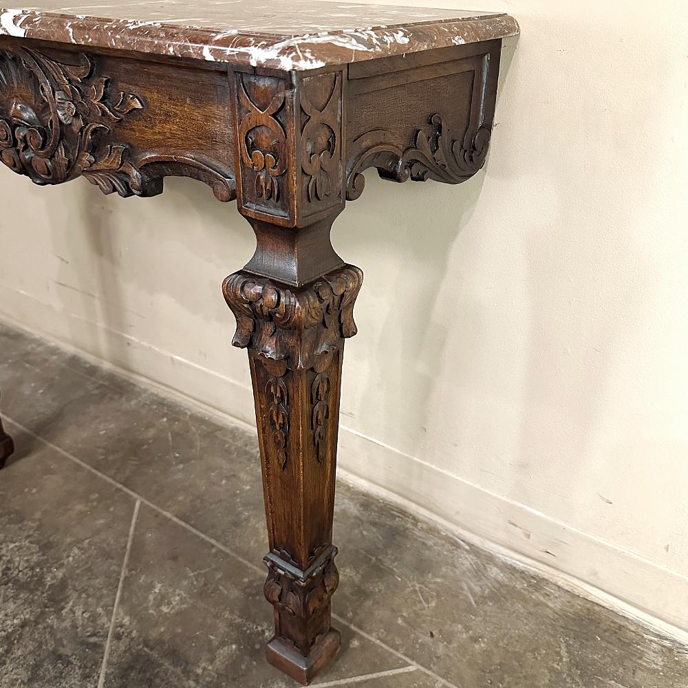 19th Century French Walnut Louis XIV Marble Top Console For Sale 9