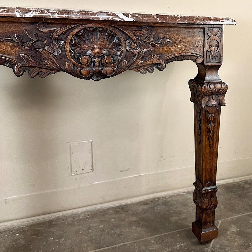19th Century French Walnut Louis XIV Marble Top Console For Sale 12