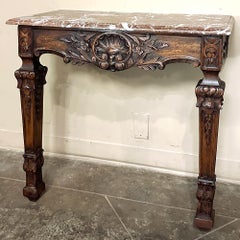 19th Century French Walnut Louis XIV Marble Top Console