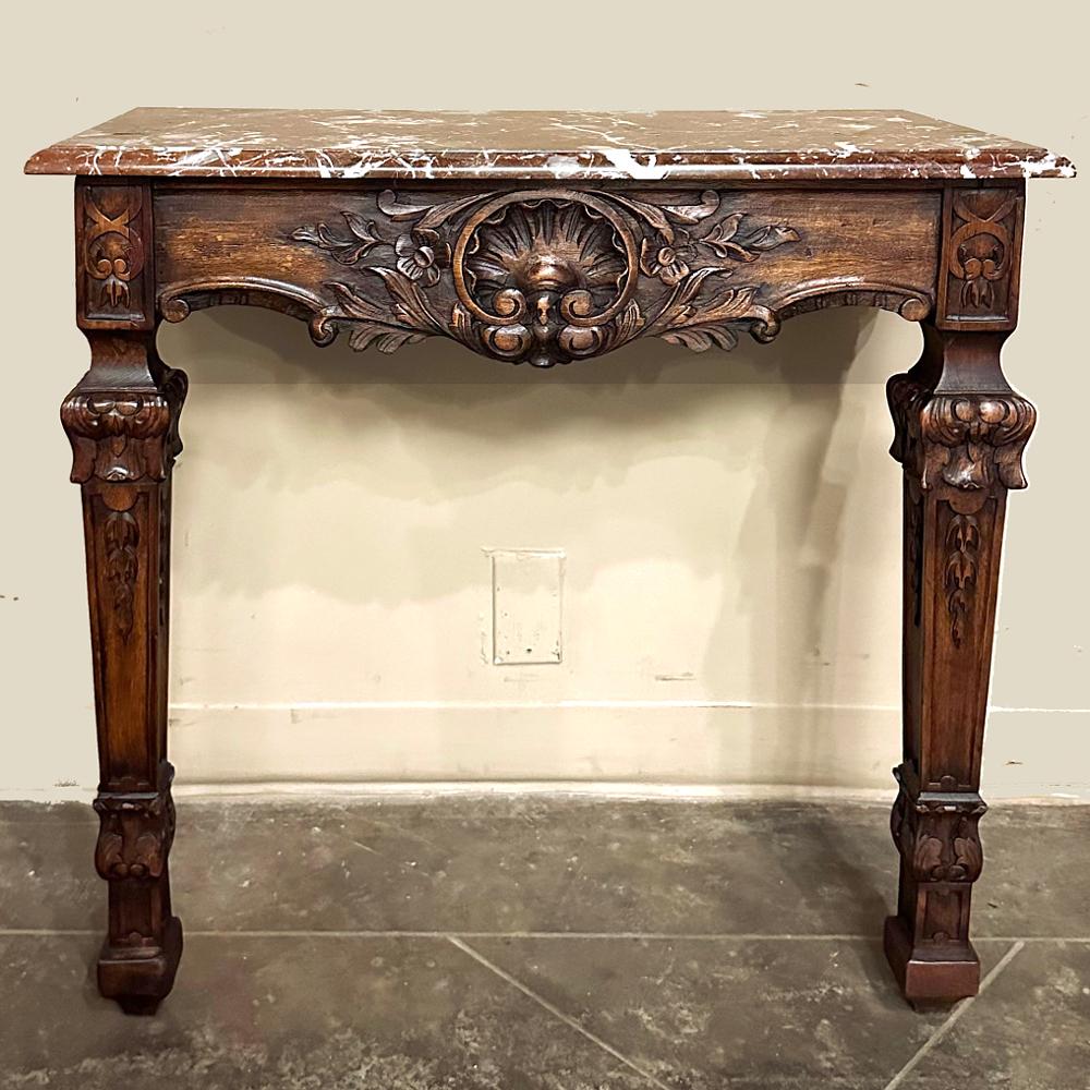 19th Century French Walnut Louis XIV Marble Top Console In Good Condition For Sale In Dallas, TX