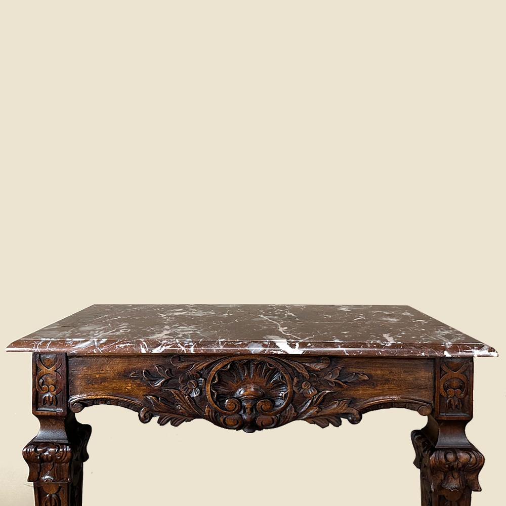 19th Century French Walnut Louis XIV Marble Top Console For Sale 1