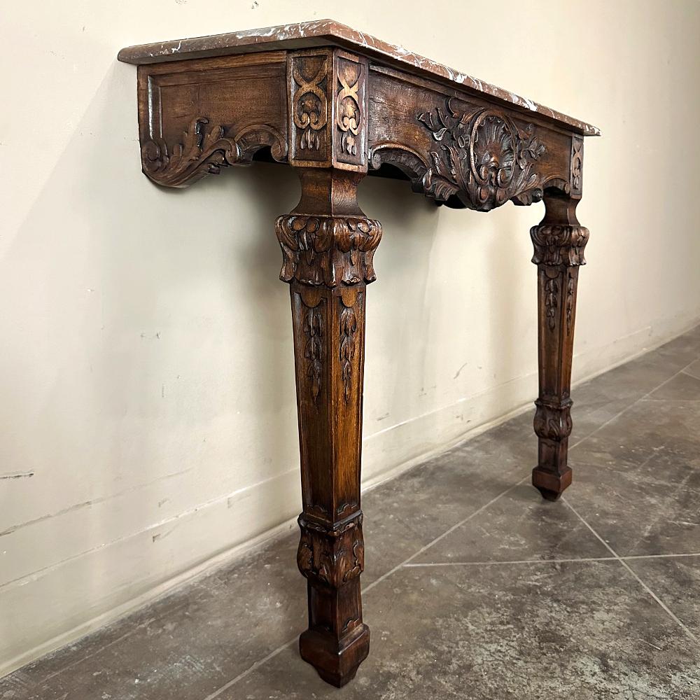 19th Century French Walnut Louis XIV Marble Top Console For Sale 2