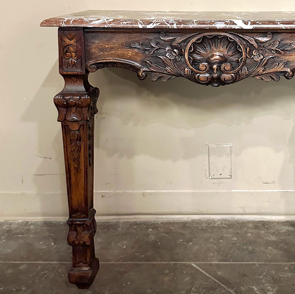 19th Century French Walnut Louis XIV Marble Top Console For Sale 3