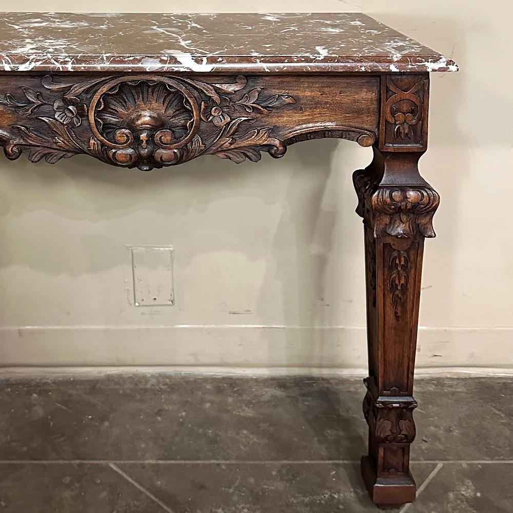 19th Century French Walnut Louis XIV Marble Top Console For Sale 4