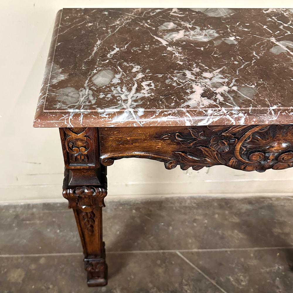 19th Century French Walnut Louis XIV Marble Top Console For Sale 5