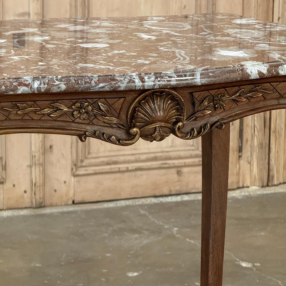 19th Century French Walnut Louis XV Marble Top End Table For Sale 4
