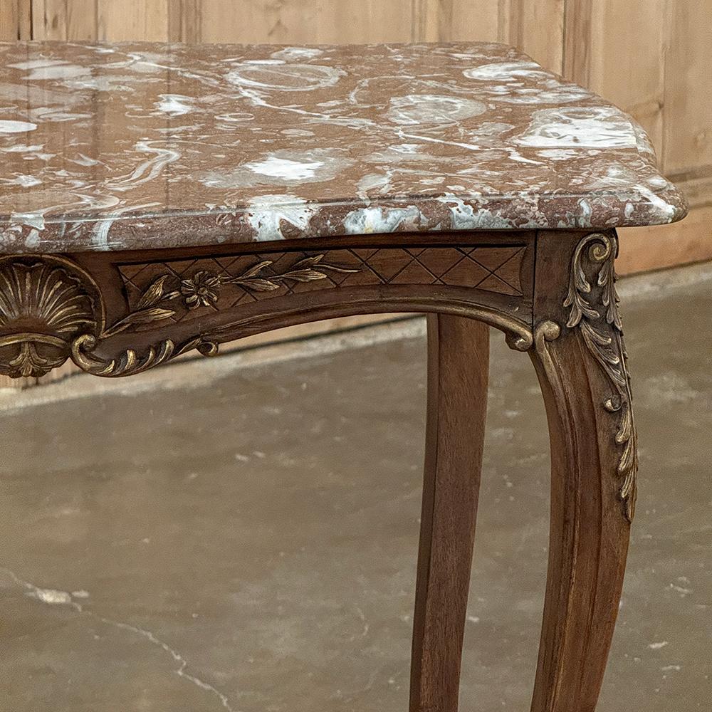 19th Century French Walnut Louis XV Marble Top End Table For Sale 5