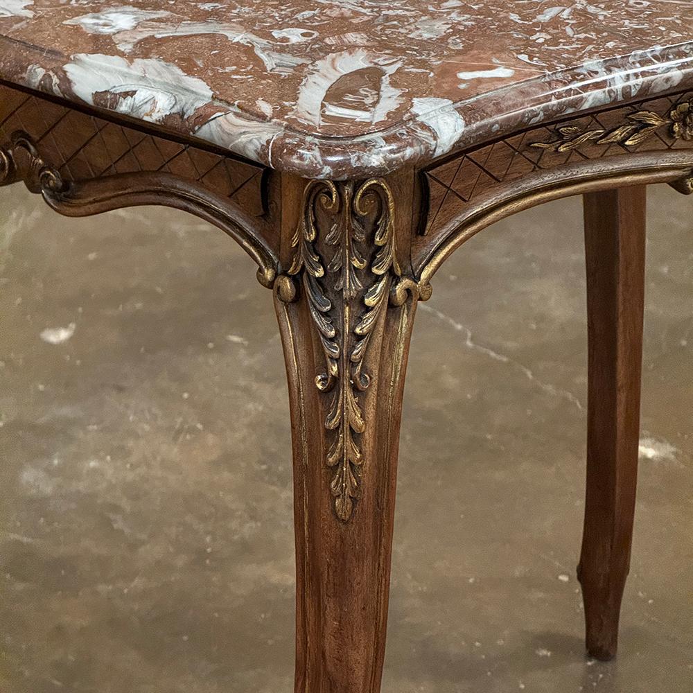19th Century French Walnut Louis XV Marble Top End Table For Sale 8