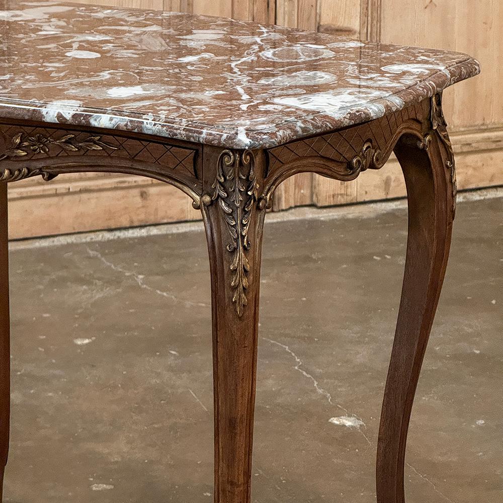 19th Century French Walnut Louis XV Marble Top End Table For Sale 9
